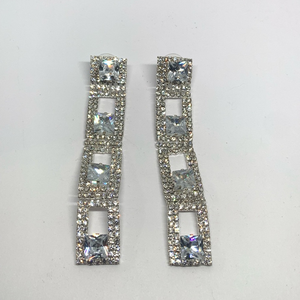 Silver Tone Prog Set Crystal Dangle Earrings